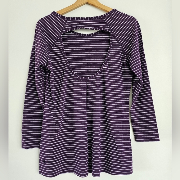 LULULEMON Physically Fit Open Back Purple Stripe T Shirt Sz S/M? - Picture 4 of 12